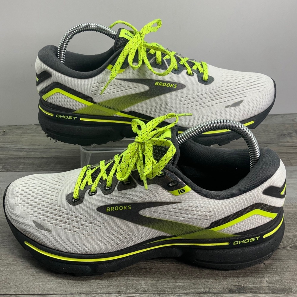 Brooks Ghost 15 Womens Running Shoes White Black Neon Yellow 1203801B125 Size 9